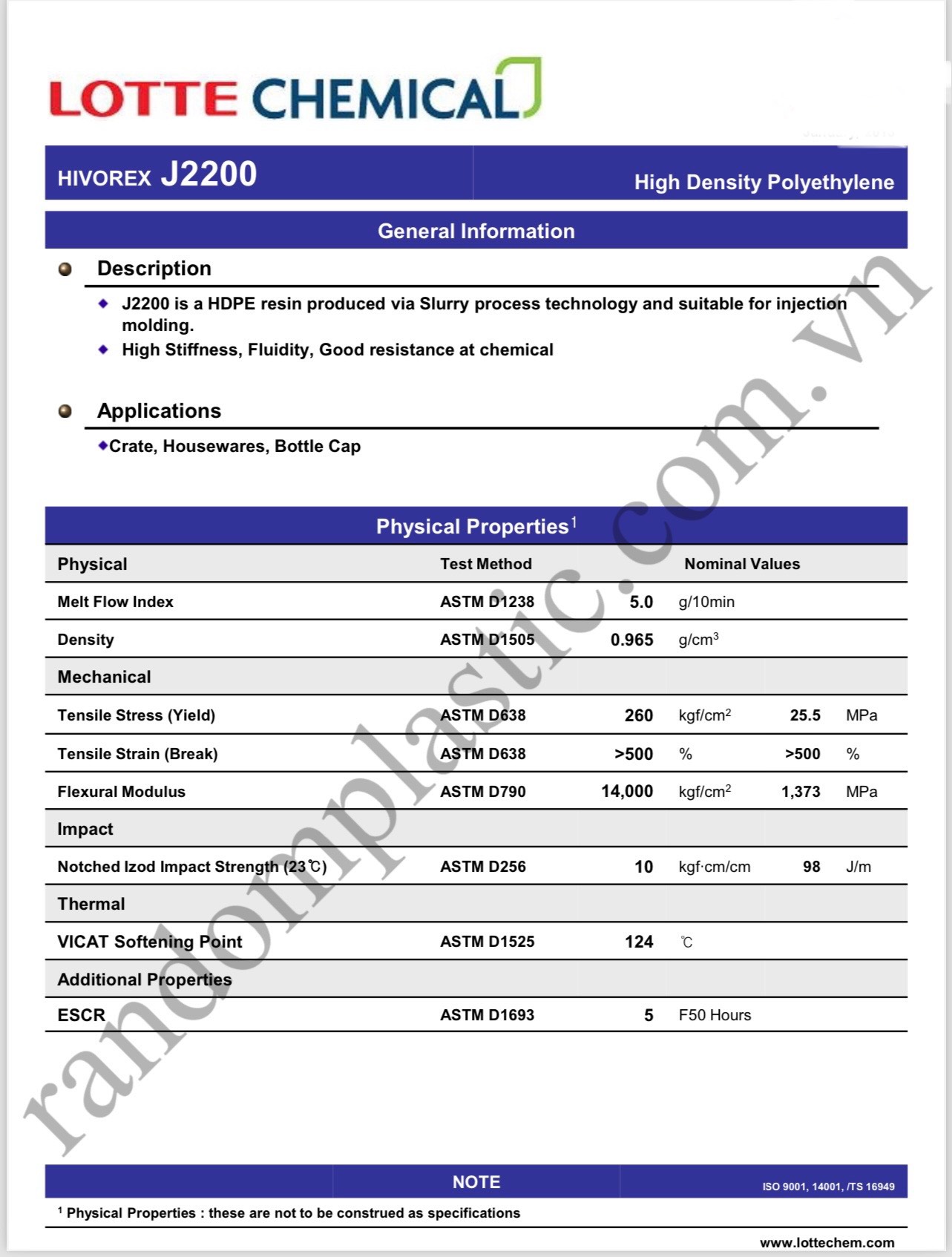 Hạt nhựa nguyên sinh HDPE J2200