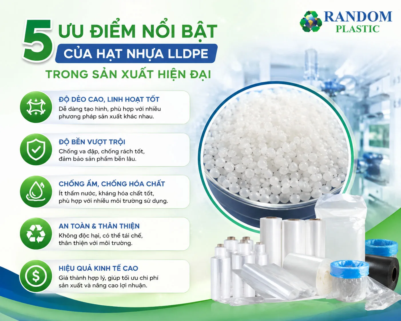 5 ưu điểm nổi bật của hạt nhựa LLDPE trong sản xuất hiện đại.