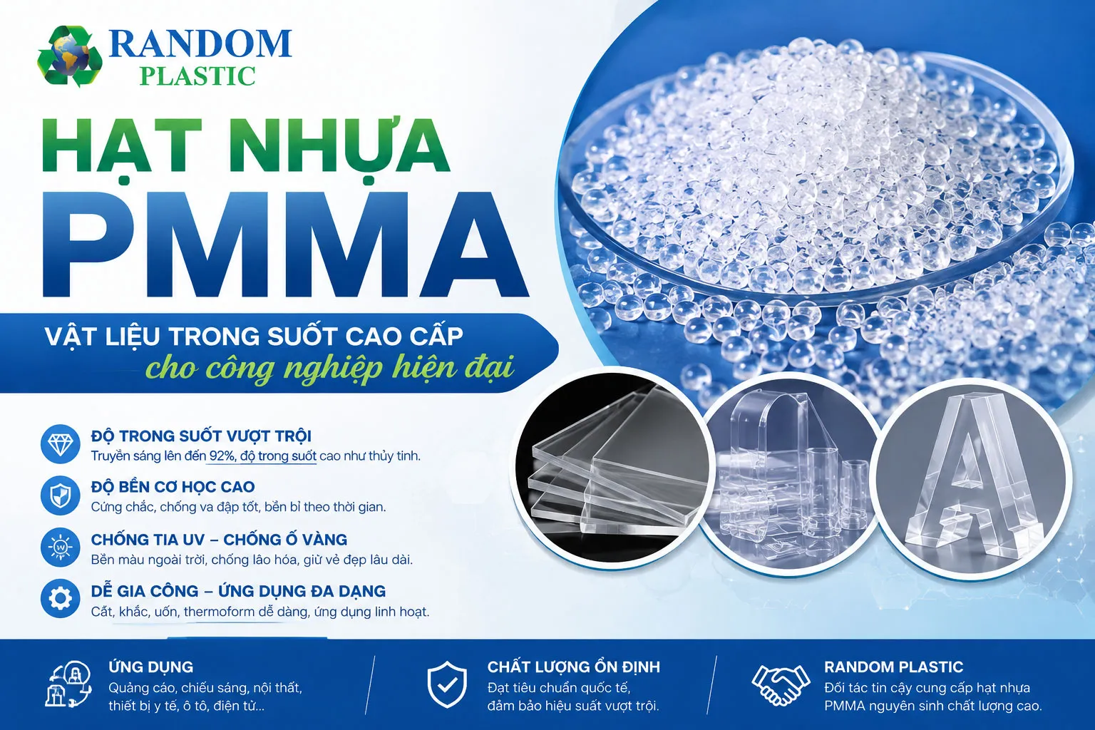 Hạt nhựa PMMA: Vật liệu trong suốt cao cấp cho công nghiệp hiện đại.