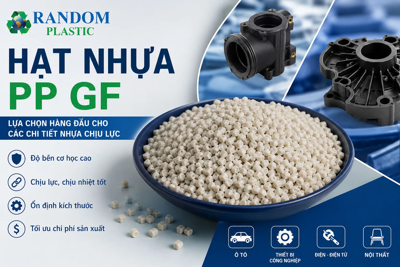 Hạt nhựa PP GF - Lựa chọn hàng đầu cho các chi tiết nhựa chịu lực.
