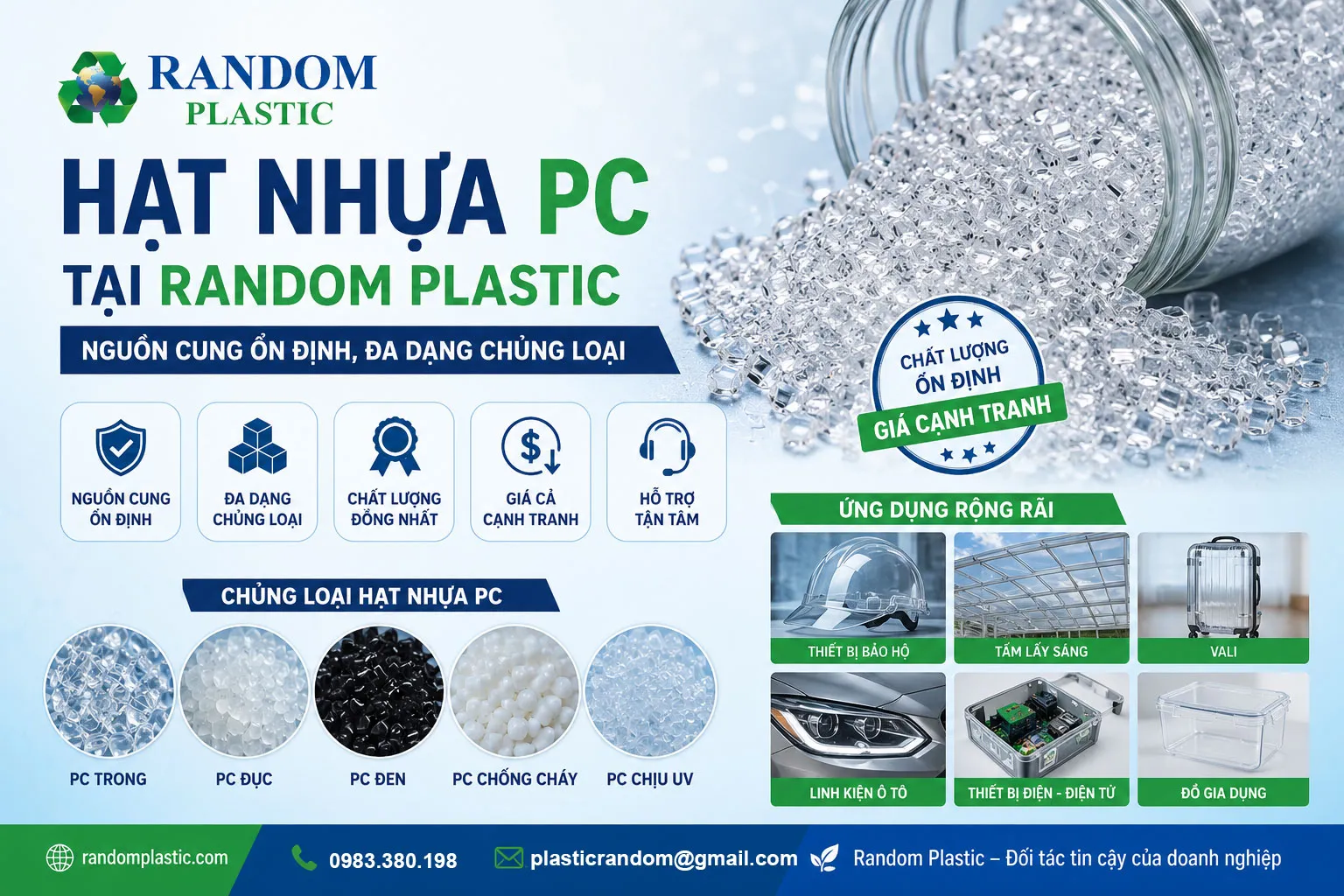 Hạt nhựa PC tại Random Plastic - Nguồn cung ổn định, đa dạng chủng loại.