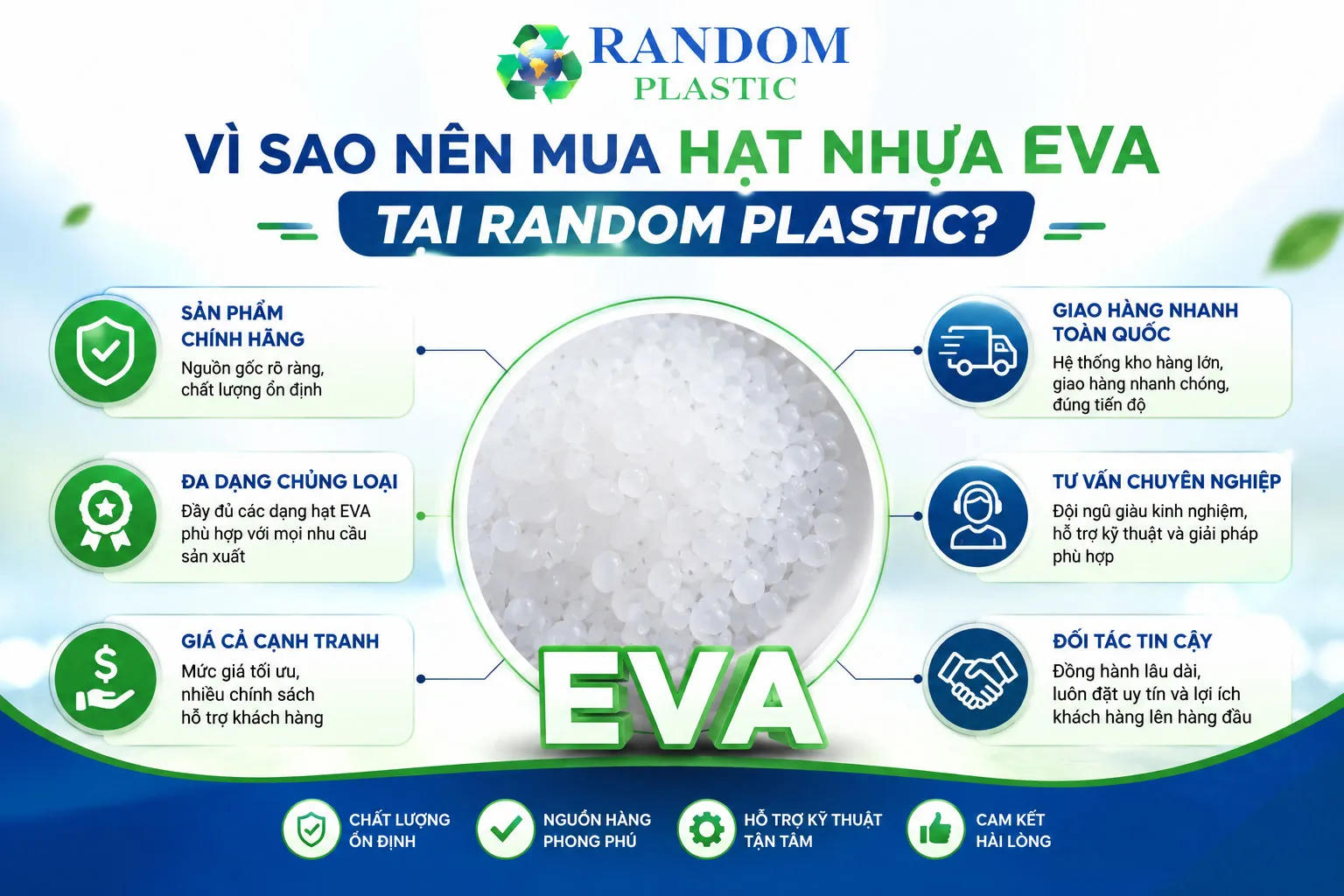 Random Plastic cam kết mang đến các sản phẩmhạt  nhựa EVA chất lượng cao.