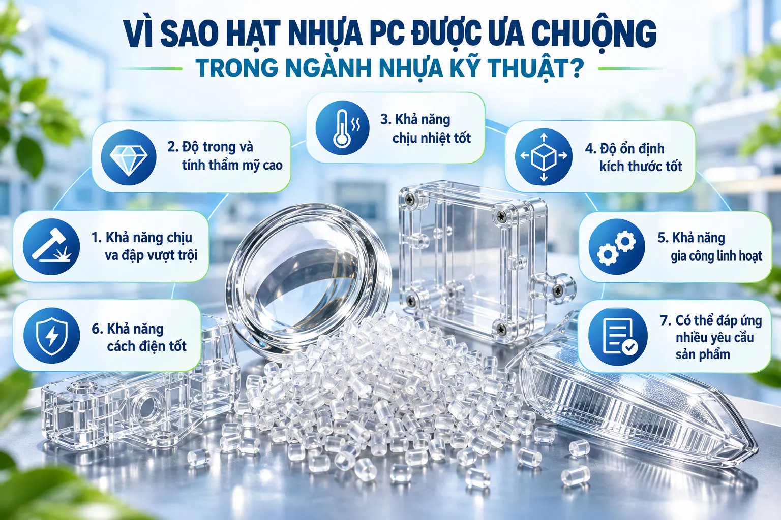 Hạt nhựa PC được ưa chuộng trong ngành nhựa kỹ thuật.