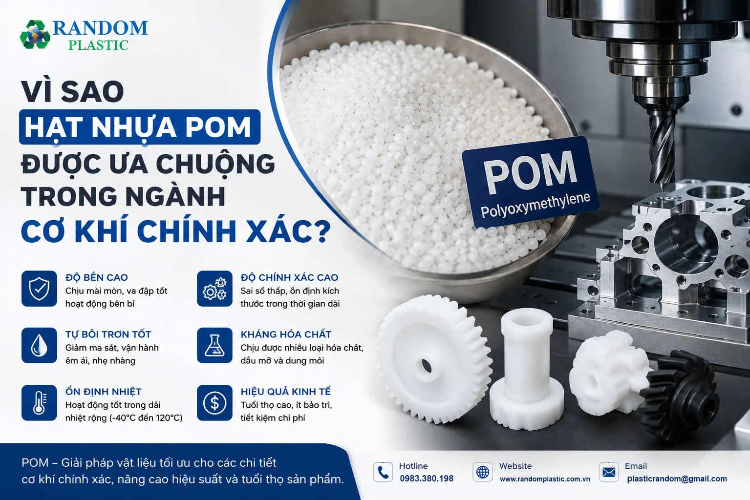 Hạt nhựa POM giúp tạo ra các sản phẩm có độ chính xác cao và hạn chế biến dạng trong quá trình sử dụng.