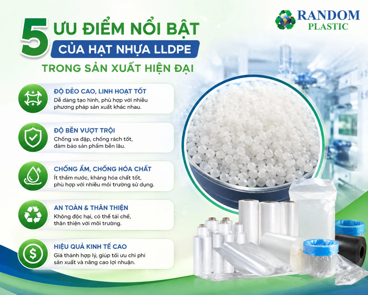 5 ưu điểm nổi bật của hạt nhựa LLDPE trong sản xuất hiện đại