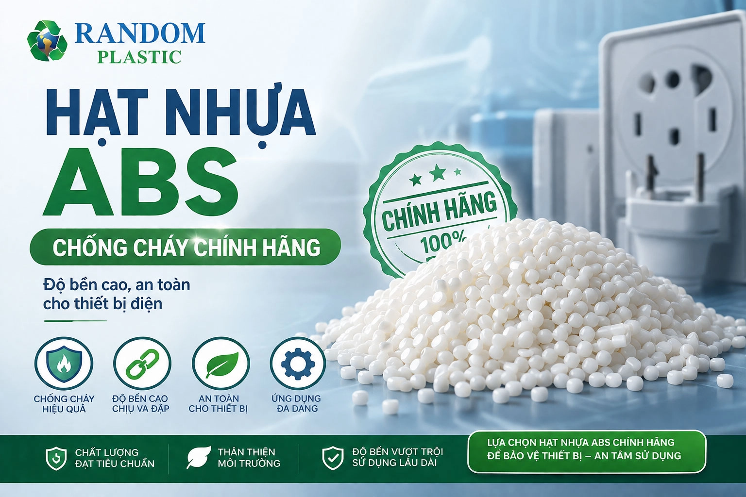 Hạt nhựa ABS chống cháy chính hãng - Độ bền cao, an toàn cho thiết bị điện
