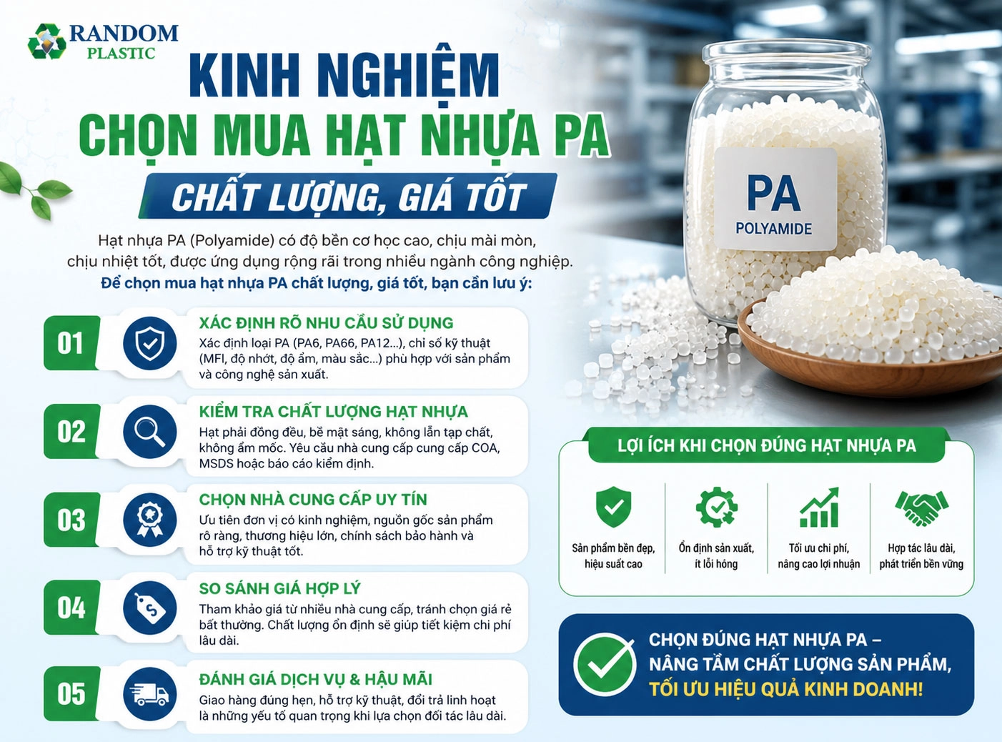 Kinh nghiệm chọn mua hạt nhựa PA chất lượng, giá tốt