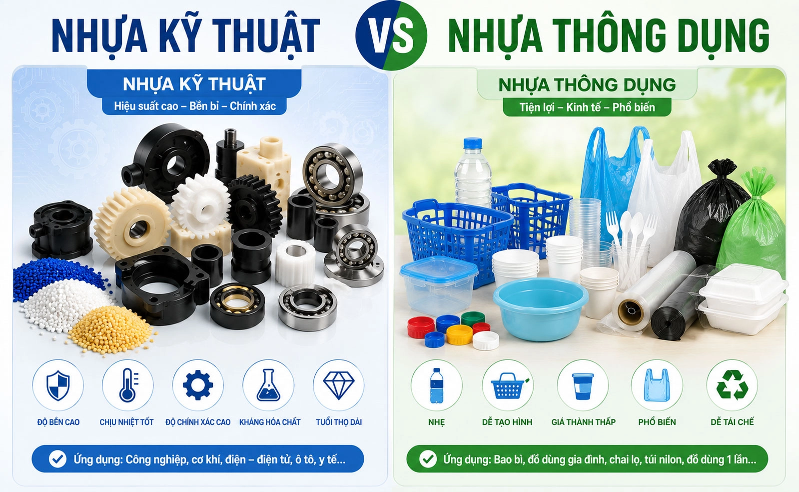 Nhựa kỹ thuật và nhựa thông dụng khác nhau gì?