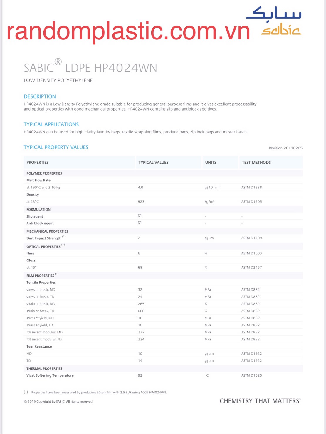 Hạt nhựa nguyên sinh LDPE HP4024WN