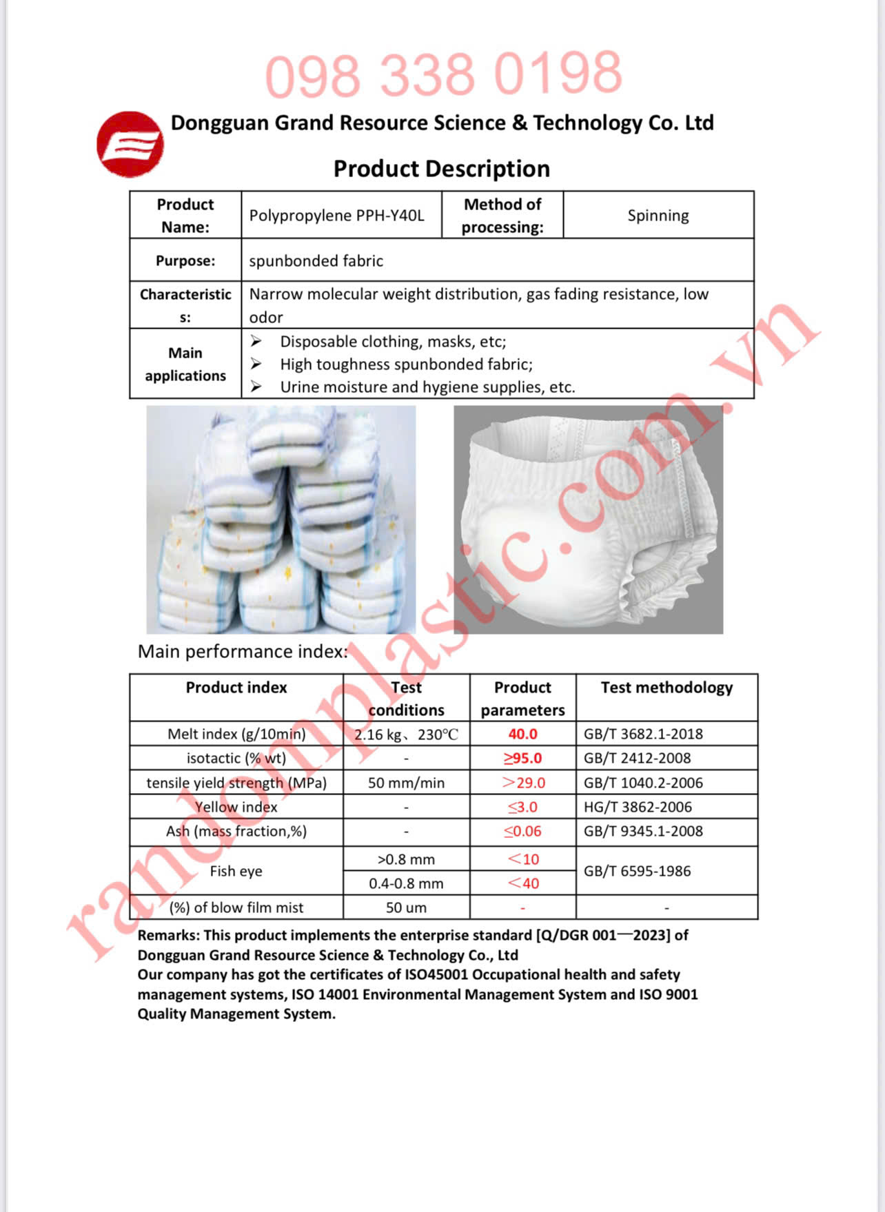 Hạt nhựa nguyên sinh PP PPH-Y40L