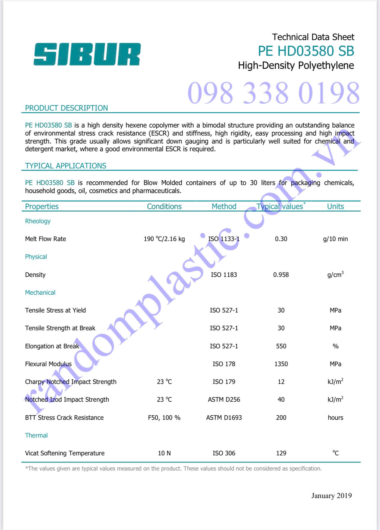 Hạt nhựa nguyên sinh HDPE HD03580 SB