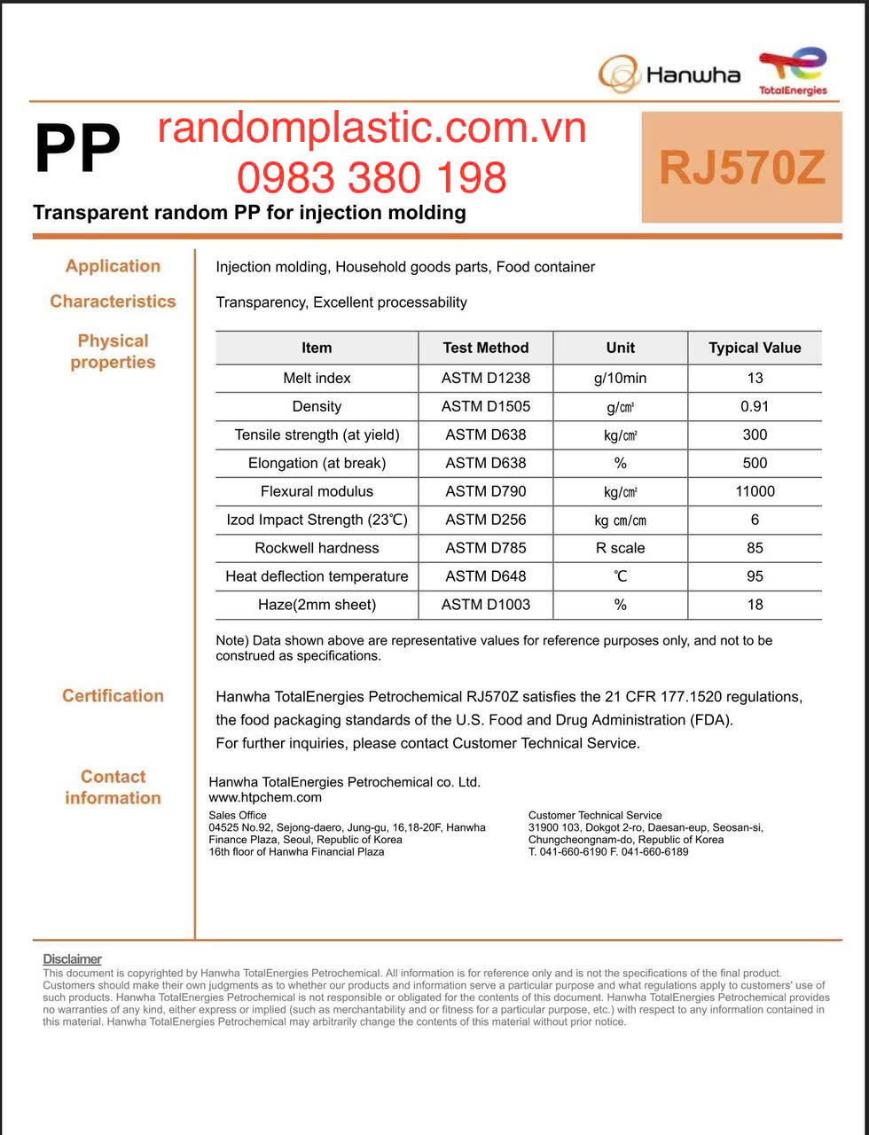 Hạt nhựa nguyên sinh PP RJ570Z